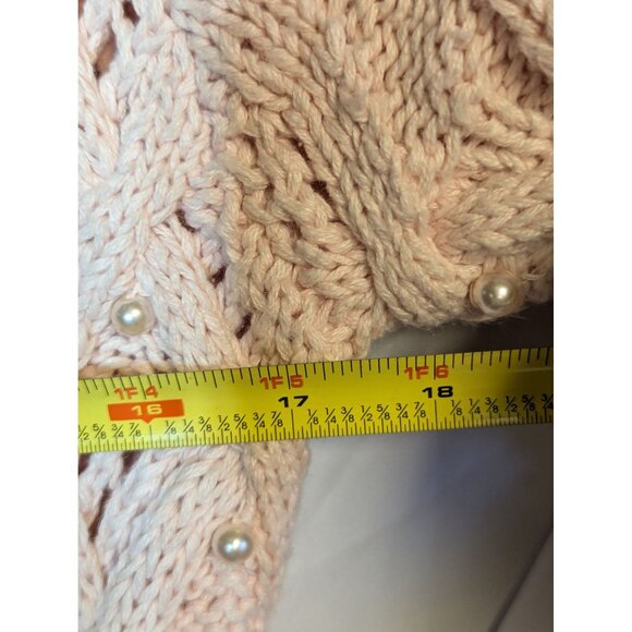 YarnWorks Petite Handknit Sweater Medium Ramie/Cotton Blend With Pearl Accents T - Picture 5 of 7